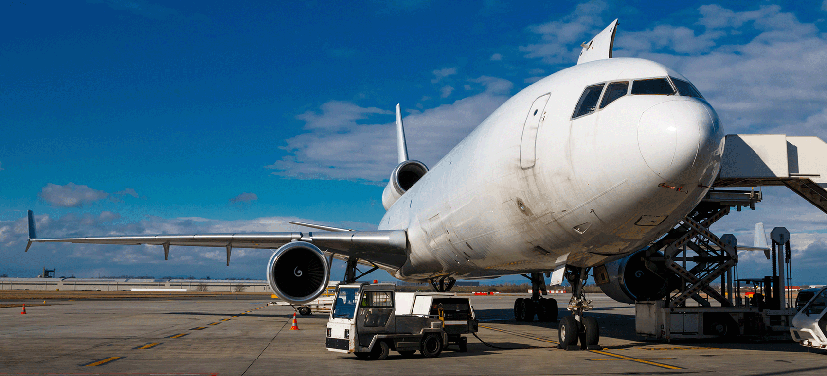 parked airplane from below